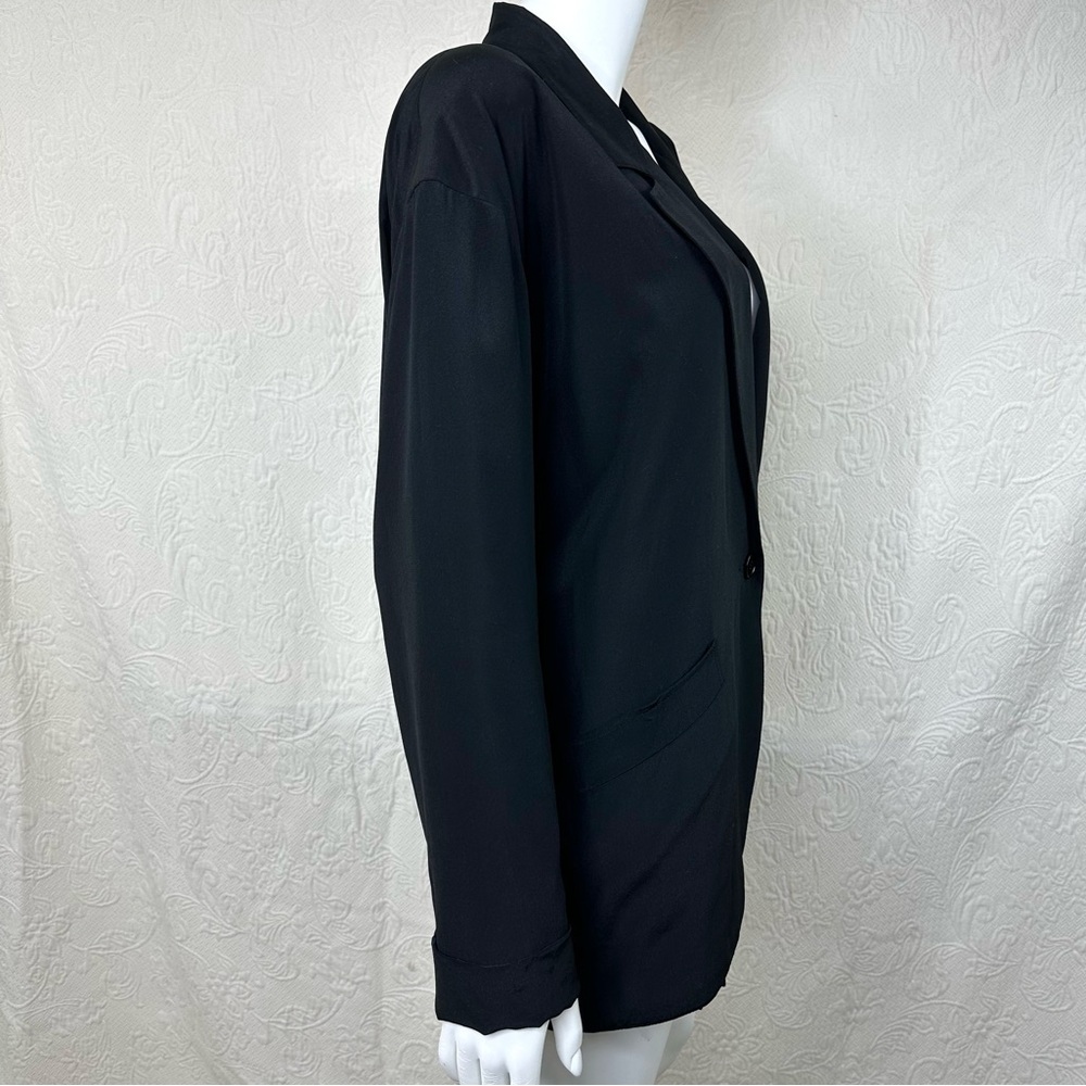 VTG 80s 100% Silk Independent Style Black Blazer - Picture 7 of 16